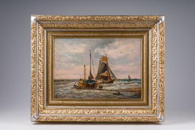 Auguste Musin (1852-1923, in de stijl van): Zeilschepen op zee, olie op doek, 19de/20ste eeuw