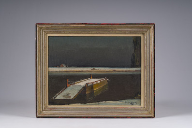 Piet Lippens (1890-1981): Zicht op de overzet in wintertijd, olie op doek