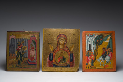 Drie diverse Russisch-orthodoxe iconen, 19de eeuw