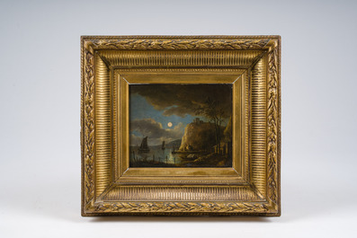 Dutch school, monogrammed AVDN, follower of Aert van der Neer (1603-1677): River landscape with boats by moonlight, oil on panel, ca. 1800