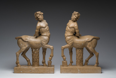 A pair of Italian travertine centaurs, 20th C.