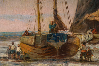 Auguste Musin (1852-1923, in de stijl van): Zeilschepen op zee, olie op doek, 19de/20ste eeuw