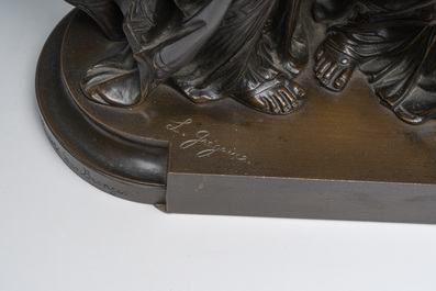 Jean-Louis Gr&eacute;goire (1840-1890): Allegory of poetry, brown patinated bronze, foundry mark 'Societ&eacute; des Bronzes'