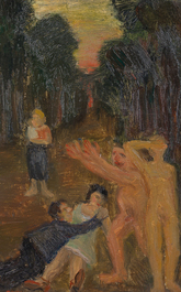 Roger Vercruysse (Rover, 1914-1980): Two animated scenes with nudes, oil on canvas and canvas marouflated on board