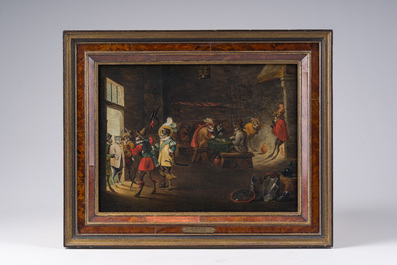 Abraham Teniers (1629-1670, attributed to): Monkeys in a guardroom interior, oil on panel