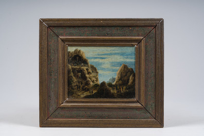 French school: Golgotha, oil on panel, early 19th C.