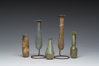 Nine small glass vases and bottles, Roman period and later
