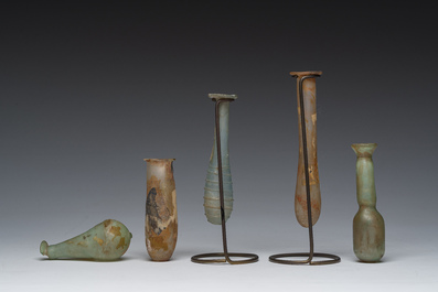 Nine small glass vases and bottles, Roman period and later