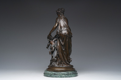 Jean-Louis Gr&eacute;goire (1840-1890): Het lessen van de dorst, bruingepatineerd brons op een vert de mer marmeren basis