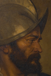 Louis Joseph Lebrun (1844-1900): Portret van een soldaat (conquistador) in profiel, olie op doek, gedateerd 1877