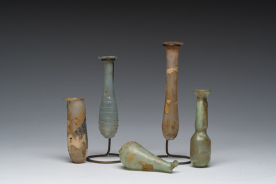 Nine small glass vases and bottles, Roman period and later