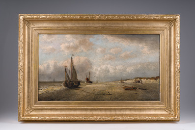 Auguste Musin (1852-1923, &agrave; la mani&egrave;re de): Voiliers amar&eacute;s, huile sur panneau, dat&eacute; 1878, 19&egrave;me si&egrave;cle