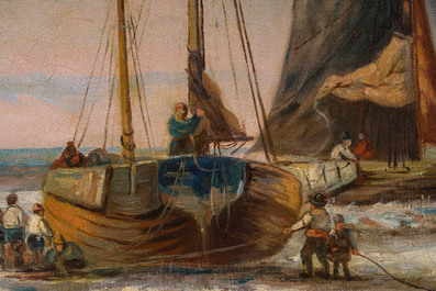 Auguste Musin (1852-1923, in de stijl van): Zeilschepen op zee, olie op doek, 19de/20ste eeuw