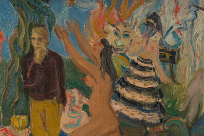Roger Vercruysse (Rover, 1914-1980): Two animated scenes with nudes, oil on canvas and canvas marouflated on board