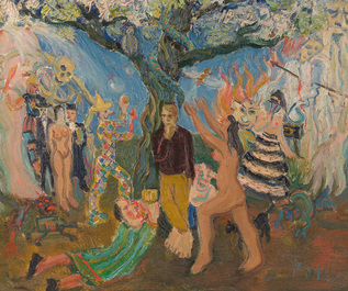 Roger Vercruysse (Rover, 1914-1980): Two animated scenes with nudes, oil on canvas and canvas marouflated on board