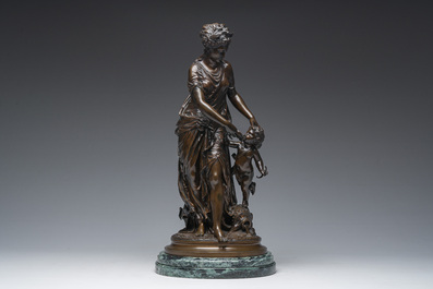Jean-Louis Gr&eacute;goire (1840-1890): Het lessen van de dorst, bruingepatineerd brons op een vert de mer marmeren basis