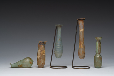 Nine small glass vases and bottles, Roman period and later