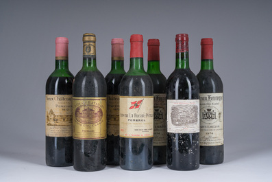 1973-1975 Vieux Ch&acirc;teau Certan, Ch&acirc;teau Fonroque, Ch&acirc;teau La Fleur-Petrus, Ch&acirc;teau Lafite Rothschild, etc., 7 flessen