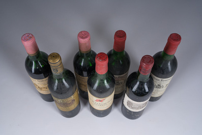 1973-1975 Vieux Ch&acirc;teau Certan, Ch&acirc;teau Fonroque, Ch&acirc;teau La Fleur-Petrus, Ch&acirc;teau Lafite Rothschild, etc., 7 flessen