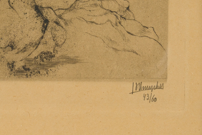 Jules De Bruycker (1870-1945): 'Femme au bonnet', eau-forte, &eacute;d. 43/60, [1924]
