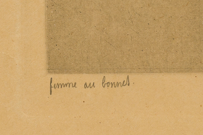 Jules De Bruycker (1870-1945): 'Femme au bonnet', eau-forte, &eacute;d. 43/60, [1924]