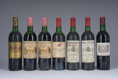1973-1975 Vieux Ch&acirc;teau Certan, Ch&acirc;teau Fonroque, Ch&acirc;teau La Fleur-Petrus, Ch&acirc;teau Lafite Rothschild, etc., 7 flessen