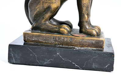 Milo (1955): A pair of bronze 'Retour d'Egypte' candlesticks and a bronze mounted marble ink stand, 19th/20th C.