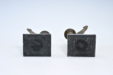 Milo (1955): A pair of bronze 'Retour d'Egypte' candlesticks and a bronze mounted marble ink stand, 19th/20th C.