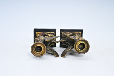 Milo (1955): A pair of bronze 'Retour d'Egypte' candlesticks and a bronze mounted marble ink stand, 19th/20th C.