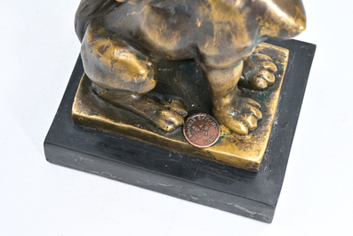 Milo (1955): A pair of bronze 'Retour d'Egypte' candlesticks and a bronze mounted marble ink stand, 19th/20th C.