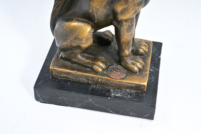 Milo (1955): A pair of bronze 'Retour d'Egypte' candlesticks and a bronze mounted marble ink stand, 19th/20th C.