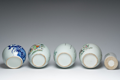 A varied collection of Chinese famille rose, qianjiang cai and blue and white porcelain, Qianlong and later