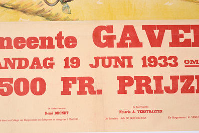 Poster 'Groote paardenloopstrijden draf &amp; vlucht', municipality of Gavere, dated 1933