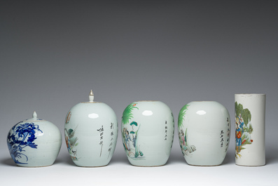 A varied collection of Chinese famille rose, qianjiang cai and blue and white porcelain, Qianlong and later