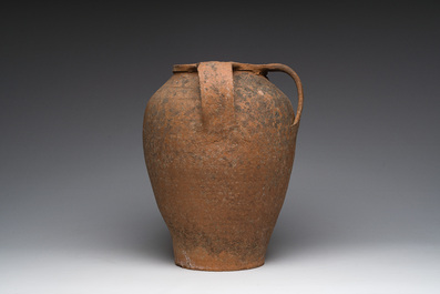A Greek terracotta amphora with stylized design, Thorikos (Thoricus), presumably 5th/4th century BC.