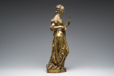 Cesar Costantino R. Ceribelli (1841-1918): Female minstrel, gilt bronze