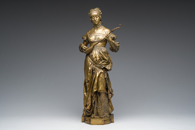Cesar Costantino R. Ceribelli (1841-1918): Female minstrel, gilt bronze