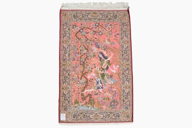 A Persian Qom (Qum/Ghom) 'Layla and Majnun' rug, wool, cotton and silk, 20th C.