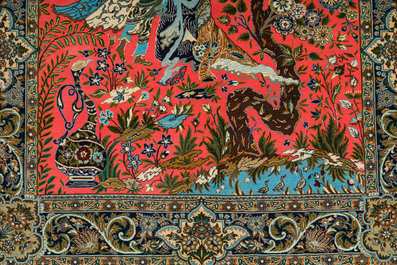 A Persian Qom (Qum/Ghom) 'Layla and Majnun' rug, wool, cotton and silk, 20th C.