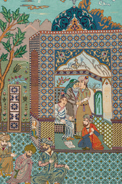 Two Persian rugs with narrative design, Tabriz and Isfahan, wool on cotton, 20th C.