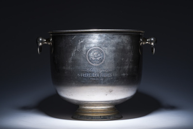 A large French silver-plated 'Frerejean Fr&egrave;res' champagne cooler, 20th C.