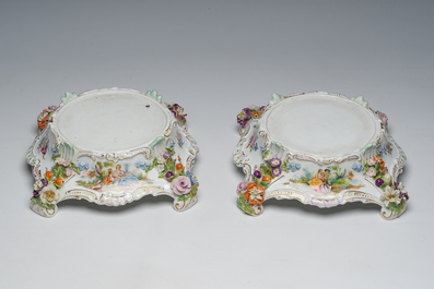 A pair of large vases and covers in polychrome decorated Saxon porcelain with gallant scenes, Potschappel, Carl Thieme, Dresden, late 19th C.