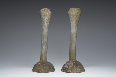 A pair of decorative stone 'ostrich' garden statues, 20th C.