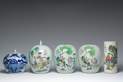 A varied collection of Chinese famille rose, qianjiang cai and blue and white porcelain, Qianlong and later