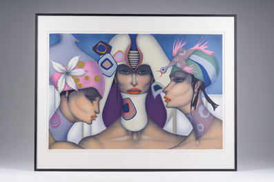 Jef Van Tuerenhout (1926-2006): Untitled (Three ladies), lithograph in colours, ed. 22/96