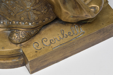 Cesar Costantino R. Ceribelli (1841-1918): Female minstrel, gilt bronze