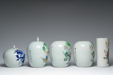 A varied collection of Chinese famille rose, qianjiang cai and blue and white porcelain, Qianlong and later