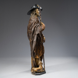 A Spanish carved and polychrome decorated wooden 'Saint Roch and his dog' group, 17th/18th C.
