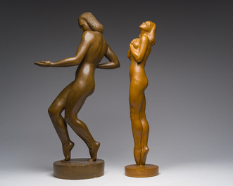 Jan Anteunis (1896-1973): Standing female nude, brown patinated plaster, one dated 1944