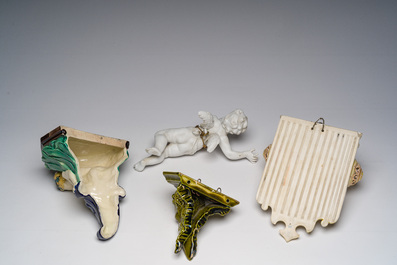 A varied collection of European ceramics in maiolica, porcelain and biscuit, various origins, 19th/20th C.